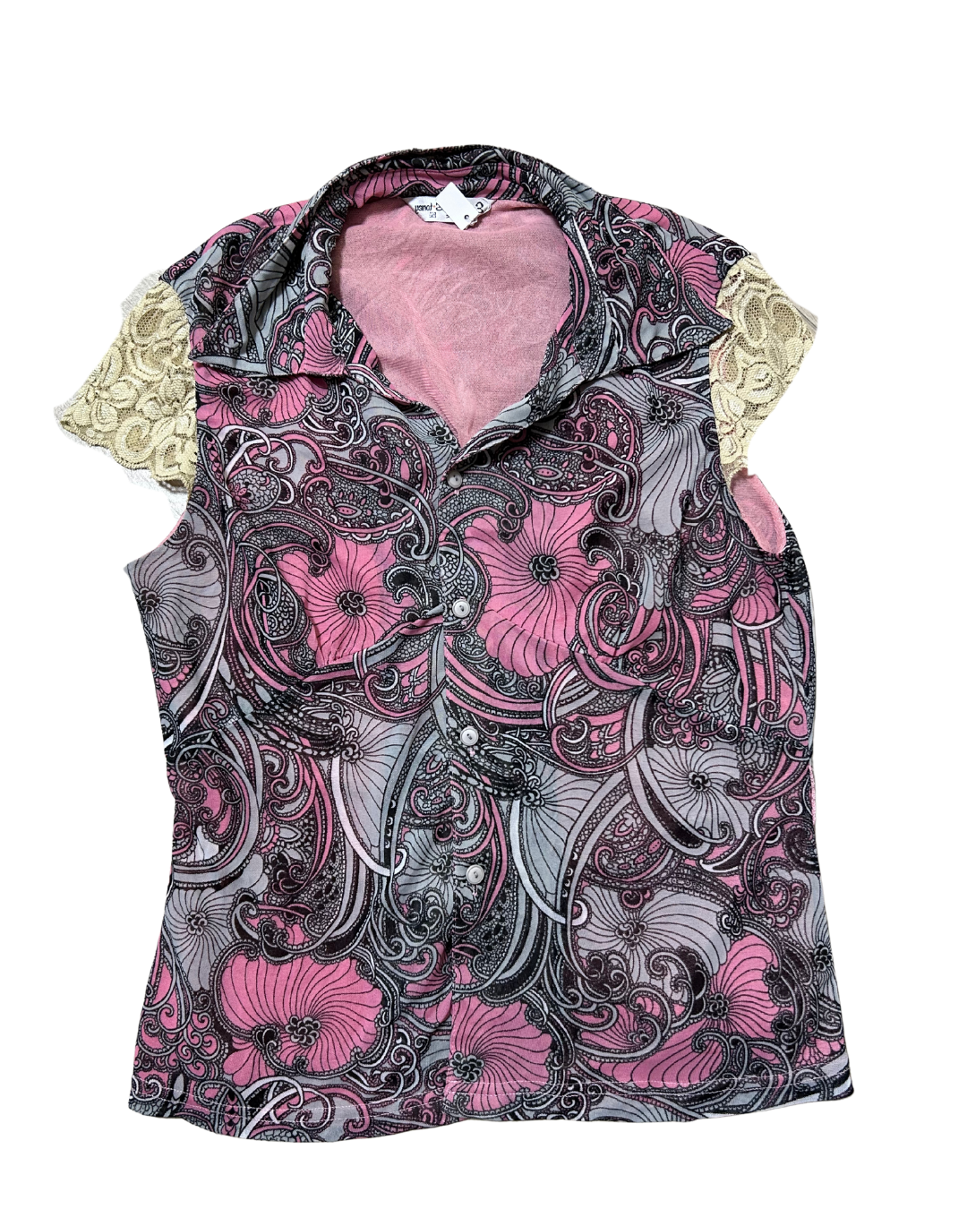 Patterned Short Sleeves Lace Top