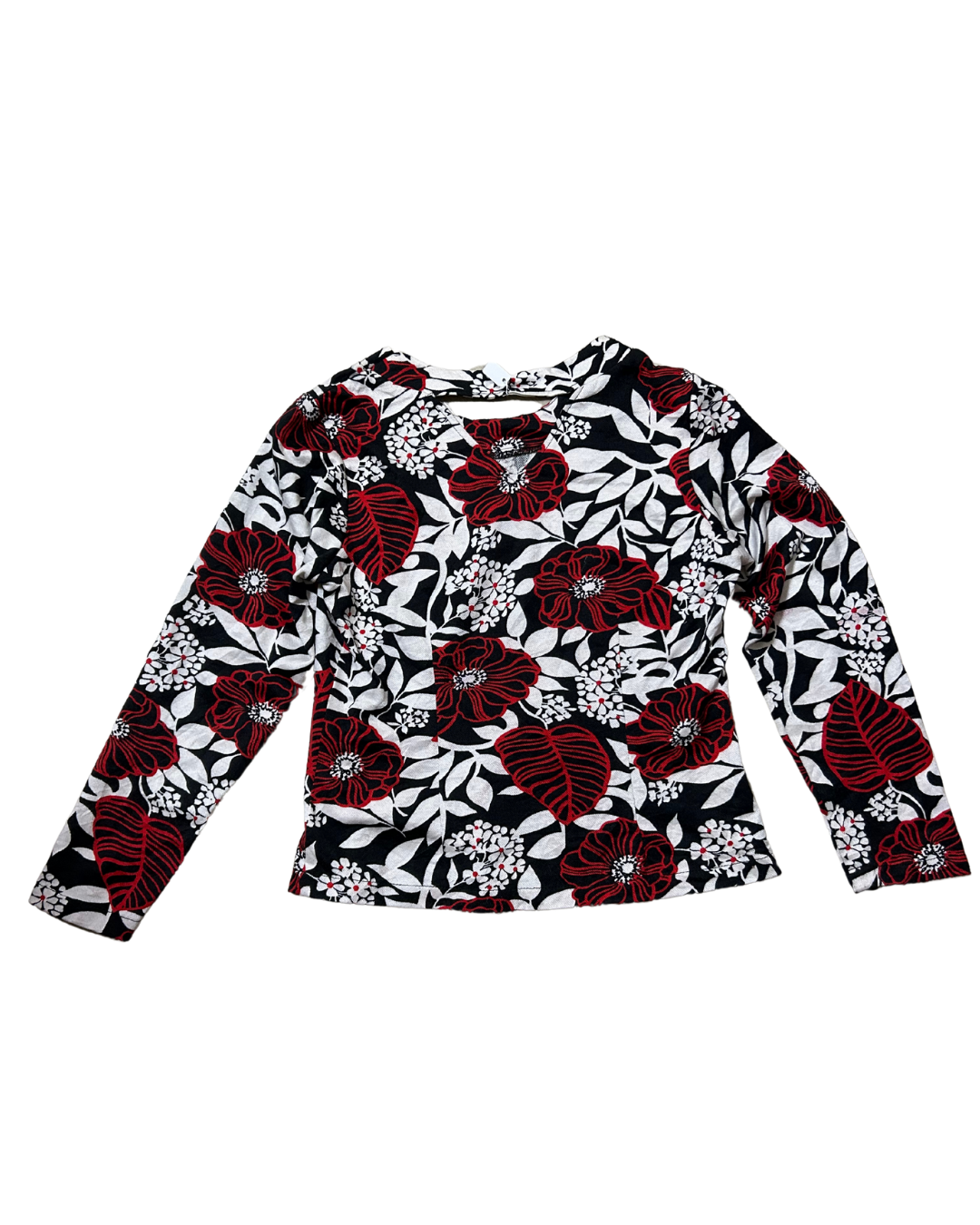 Black and White Floral Long Sleeves Top