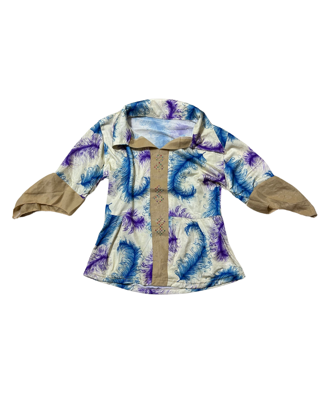 White and Blue Purple Mid Sleeves Top