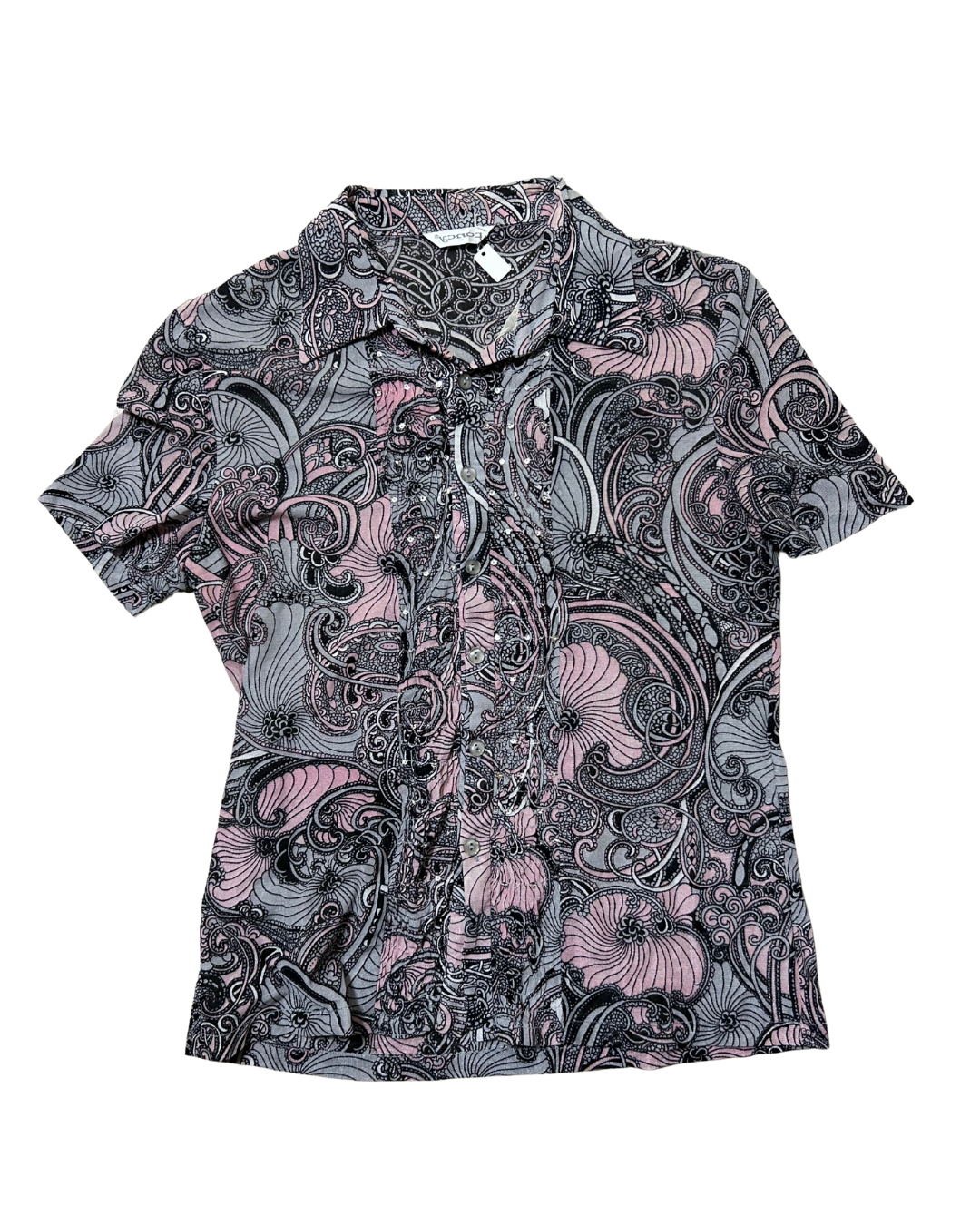 Black Patterned Short Sleeves Top