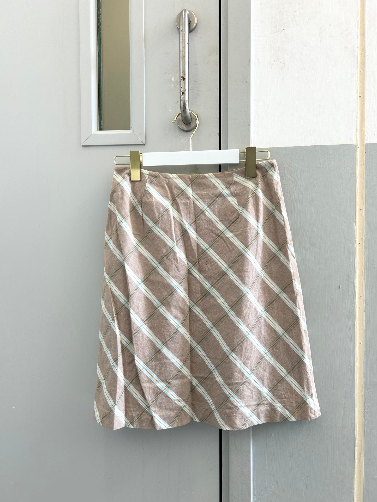 Light Brown Plaid Midi Skirt