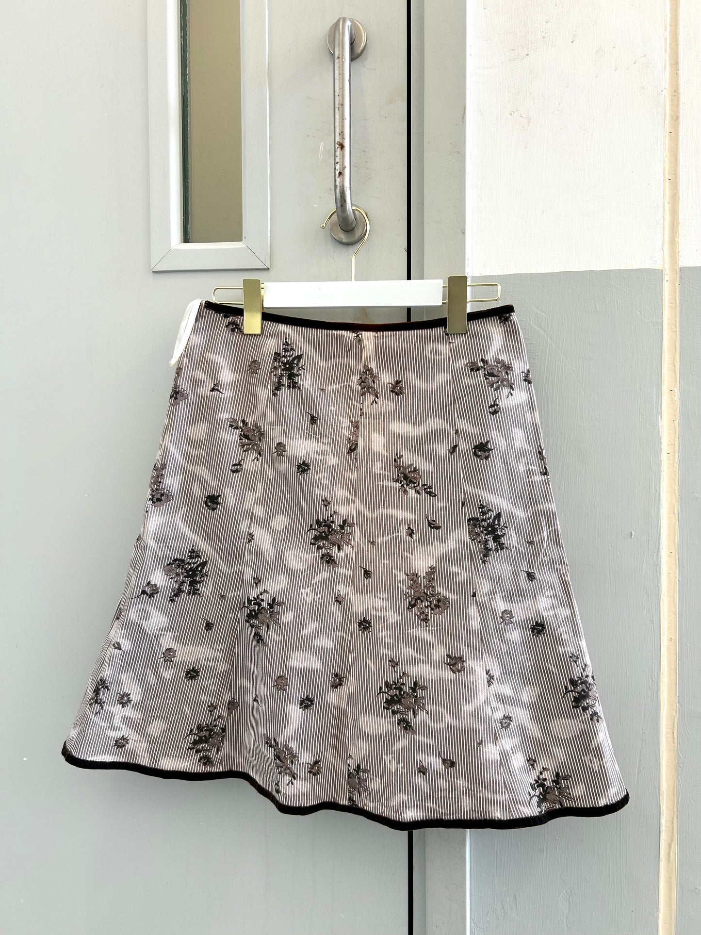 Light Purple And Brown Floral Midi Skirt
