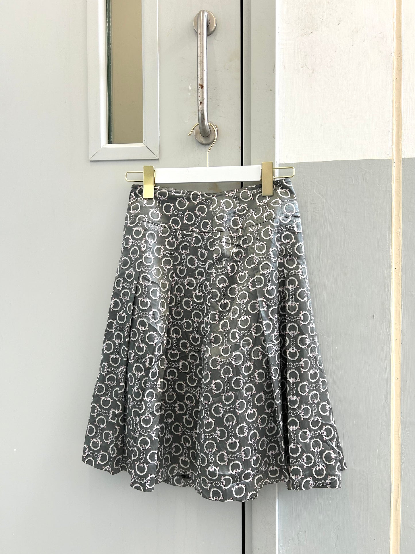 Silver Green Patterned Midi Skirt
