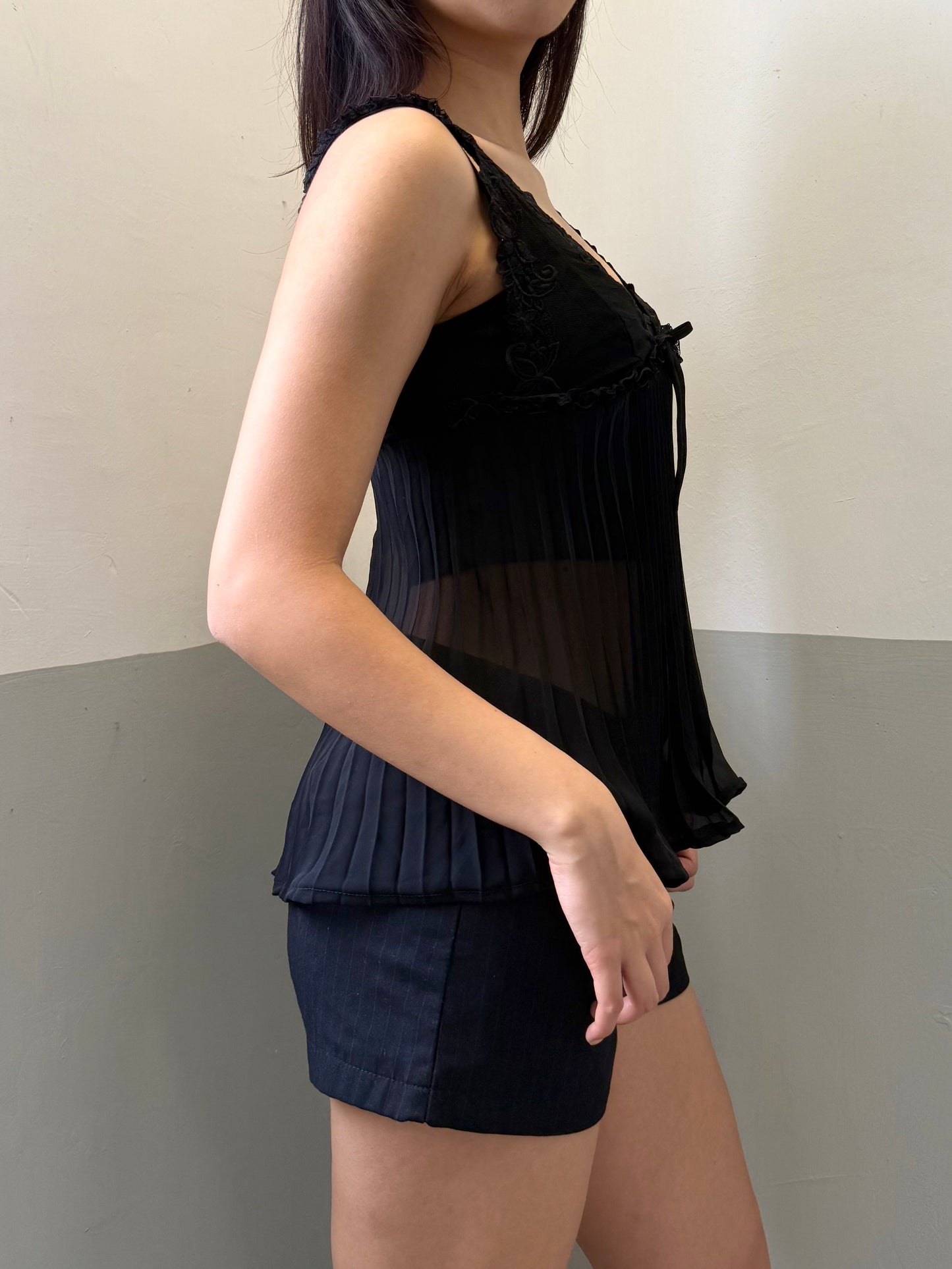 Black Lace Ruffle Cami Top