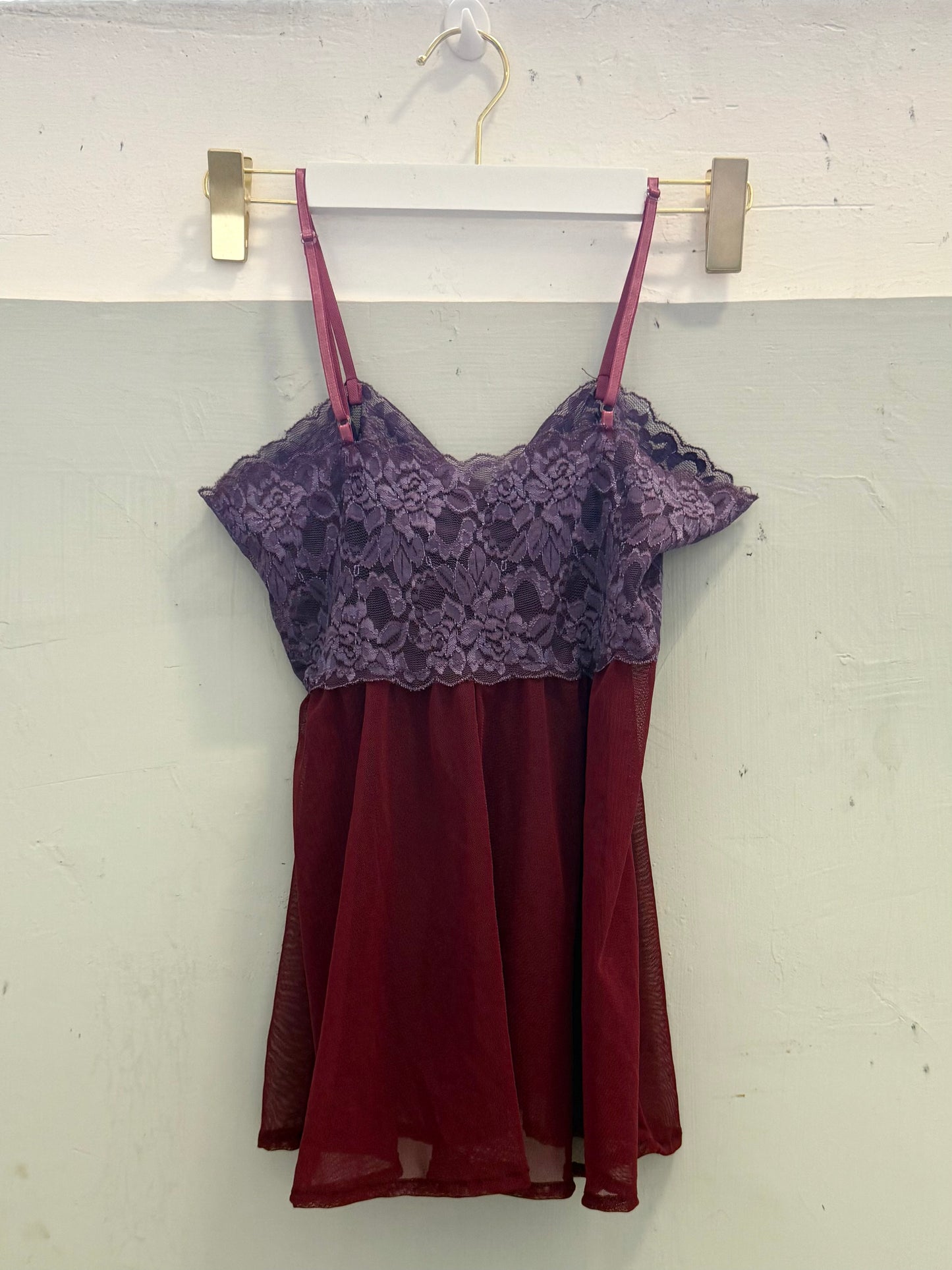 Purple and Wine Red Lace Ribbon Cami Top