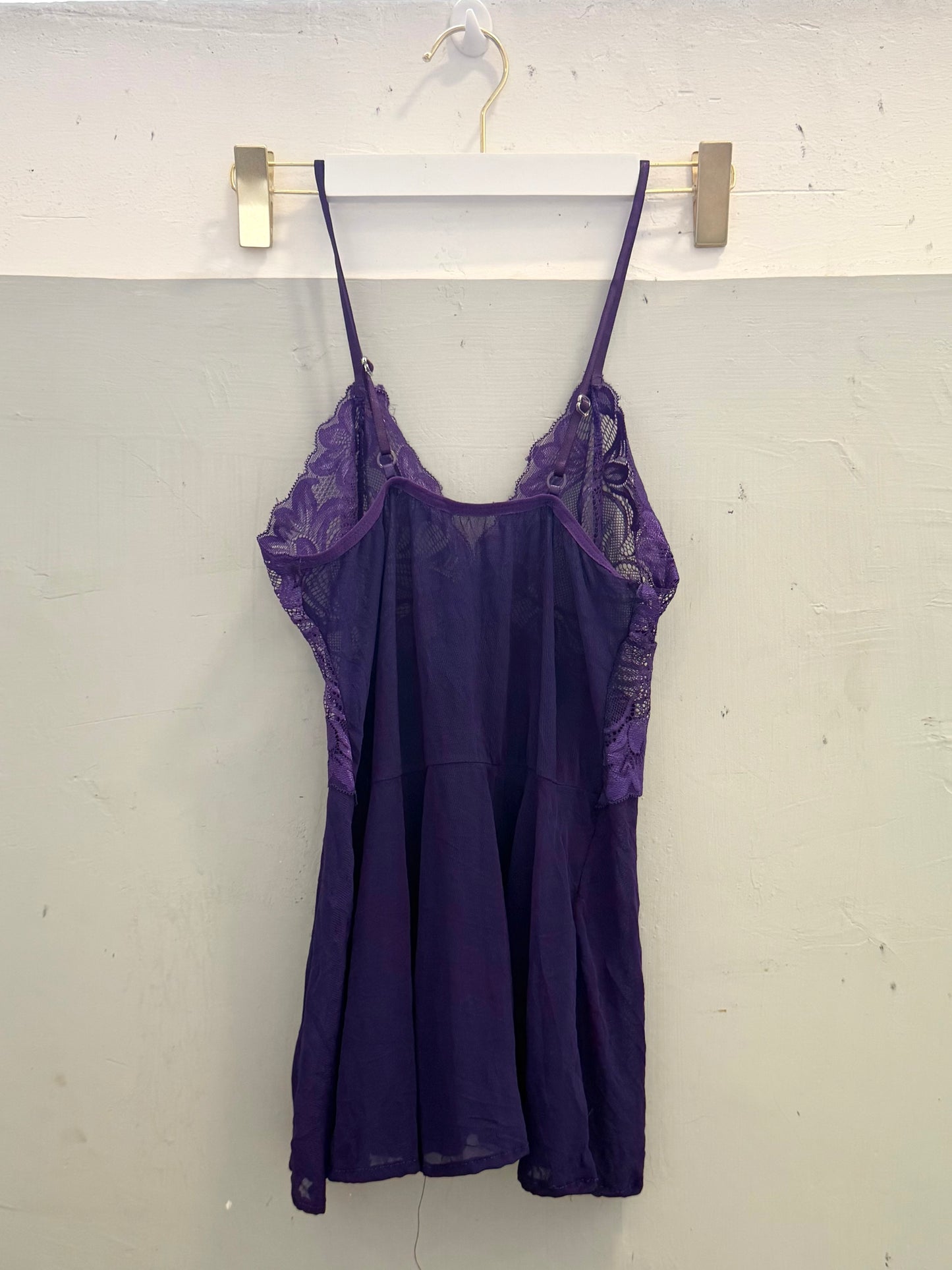 Purple Ribbon Front Open Lace Cami Top