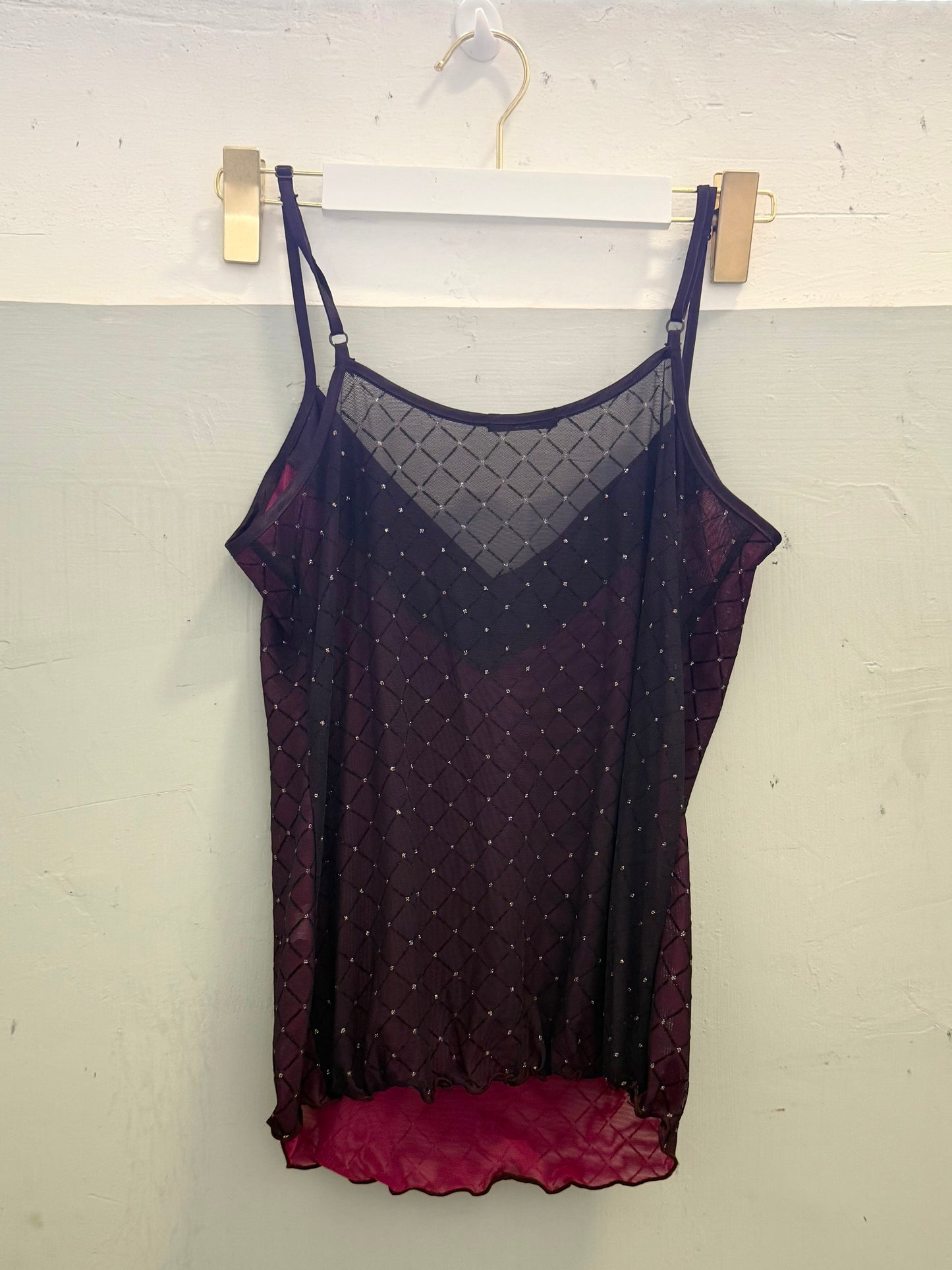 Purple Sparkling Lace Plaid Cami Top