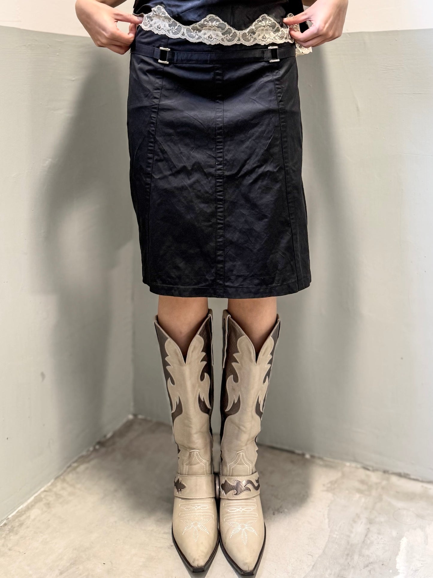 Black Buckle Midi Skirt