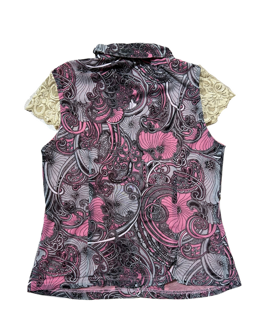 Patterned Short Sleeves Lace Top