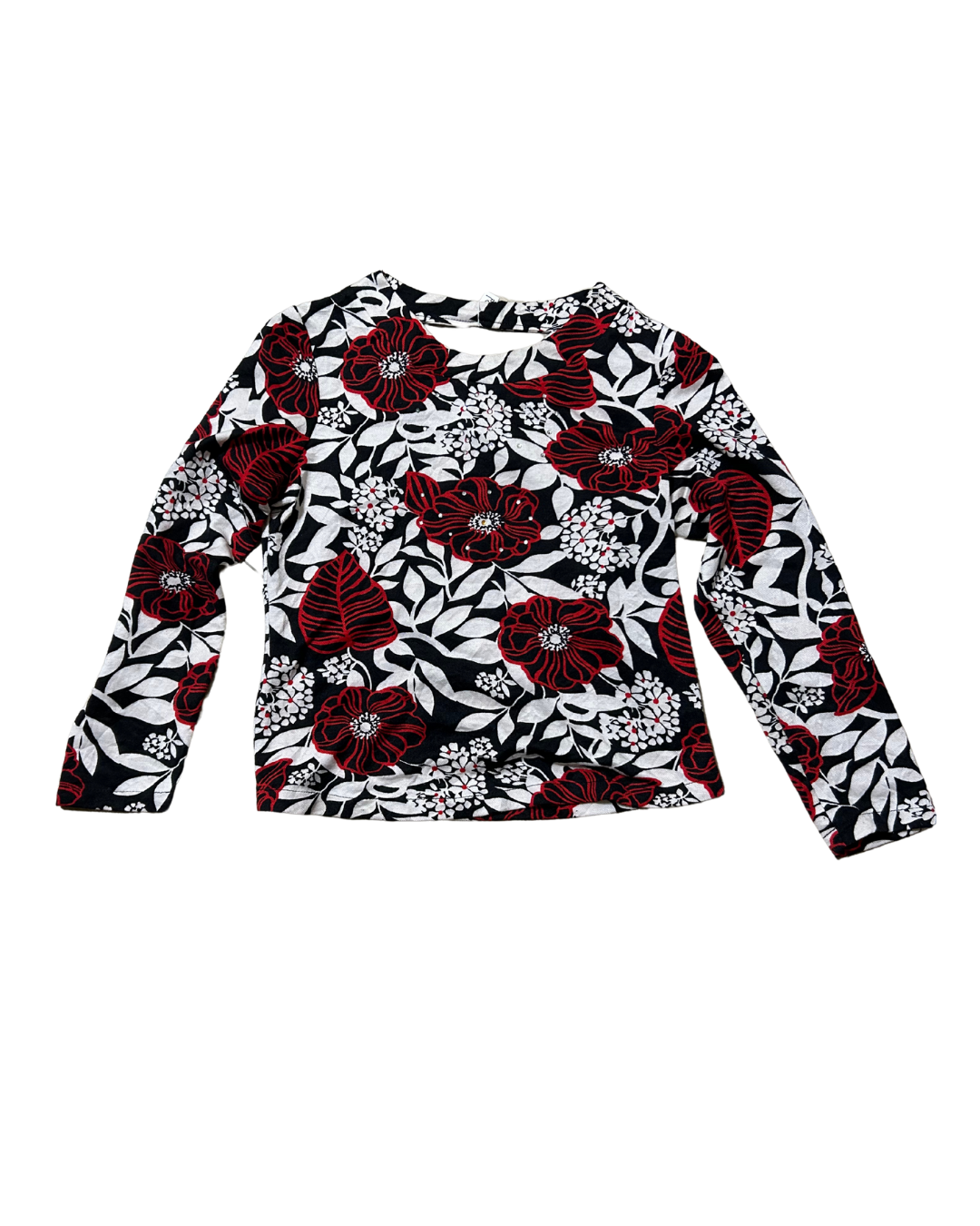 Black and White Floral Long Sleeves Top