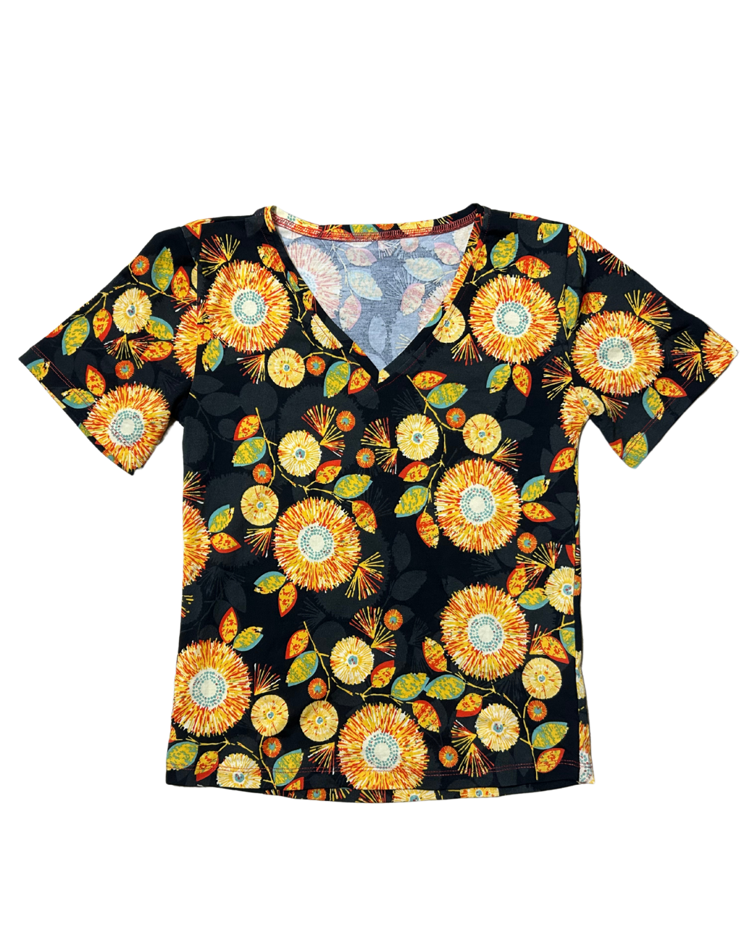 Black and Orange V-Neck Short Sleeves Top