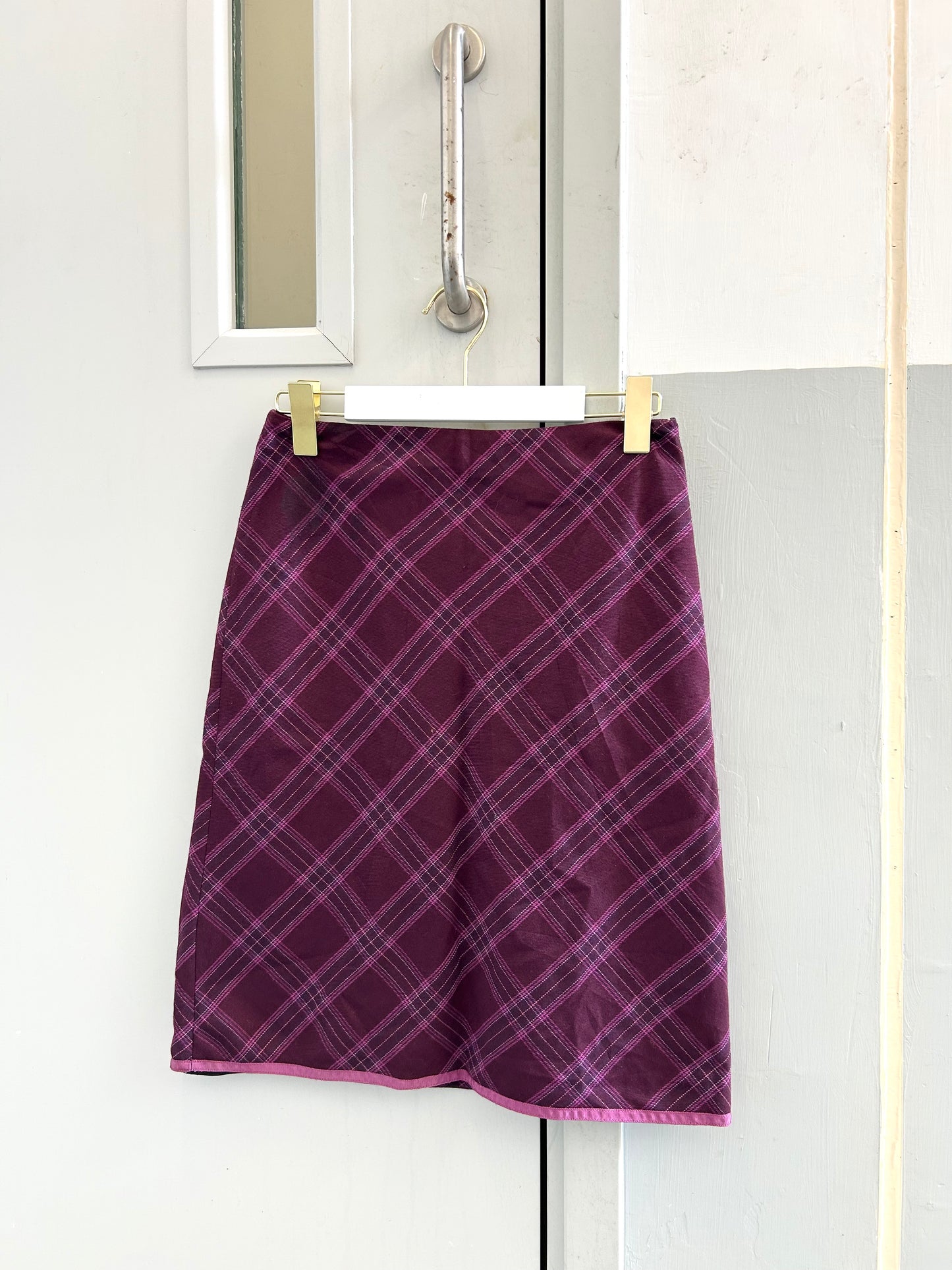 Purple Pink Plaid Midi Skirt