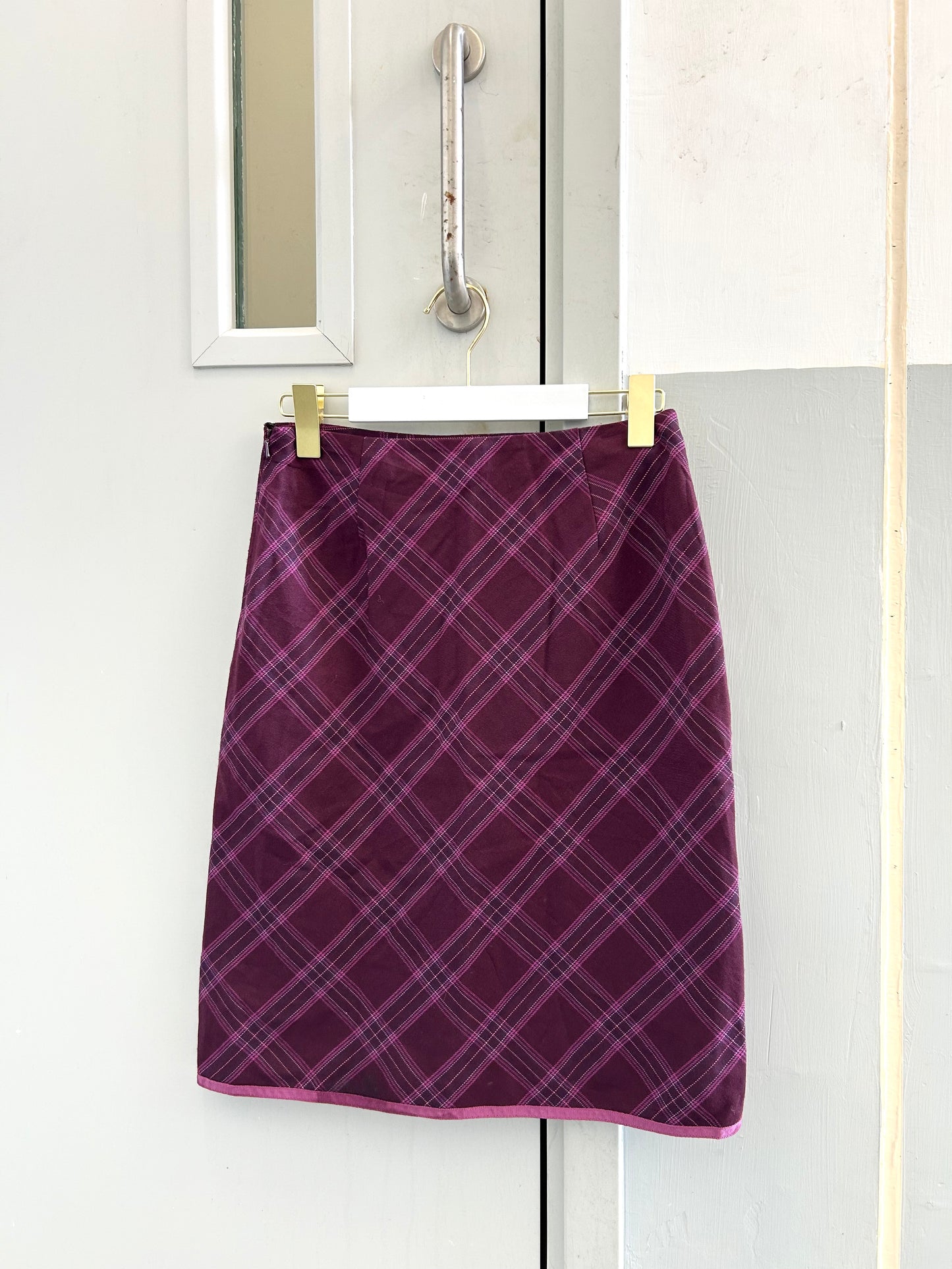 Purple Pink Plaid Midi Skirt