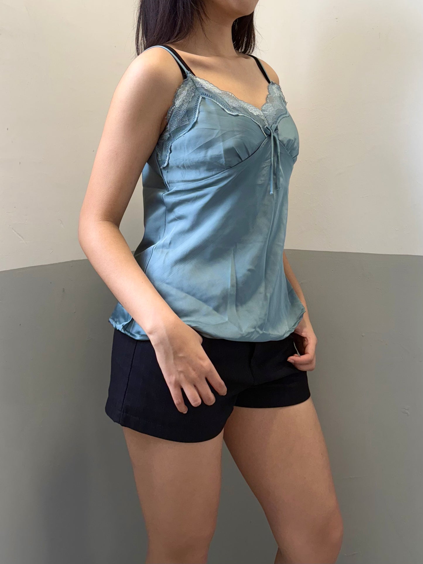 Light Blue Lace Ribbon Cami Top