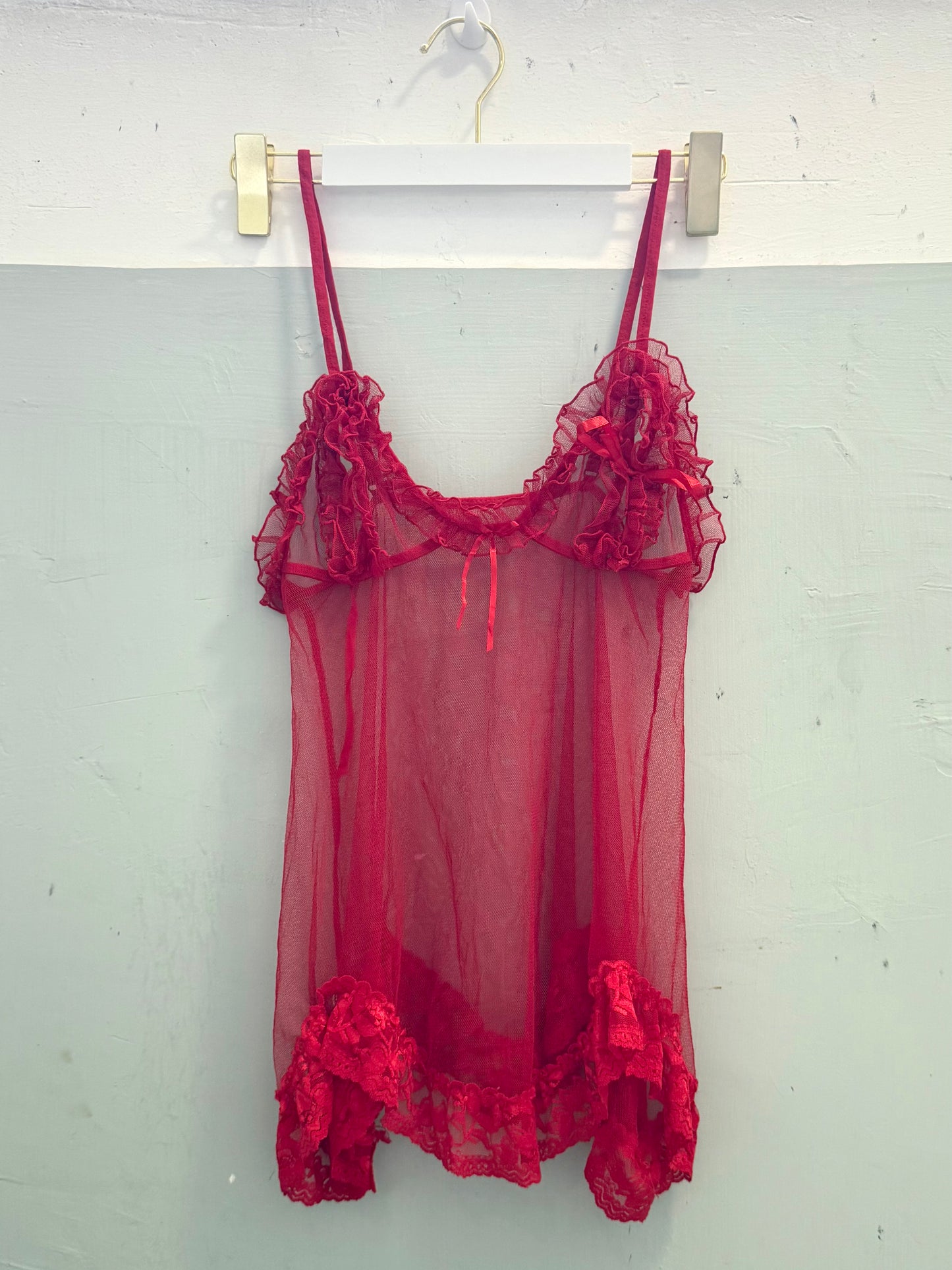 Red Lace Ribbon Layering Cami Top