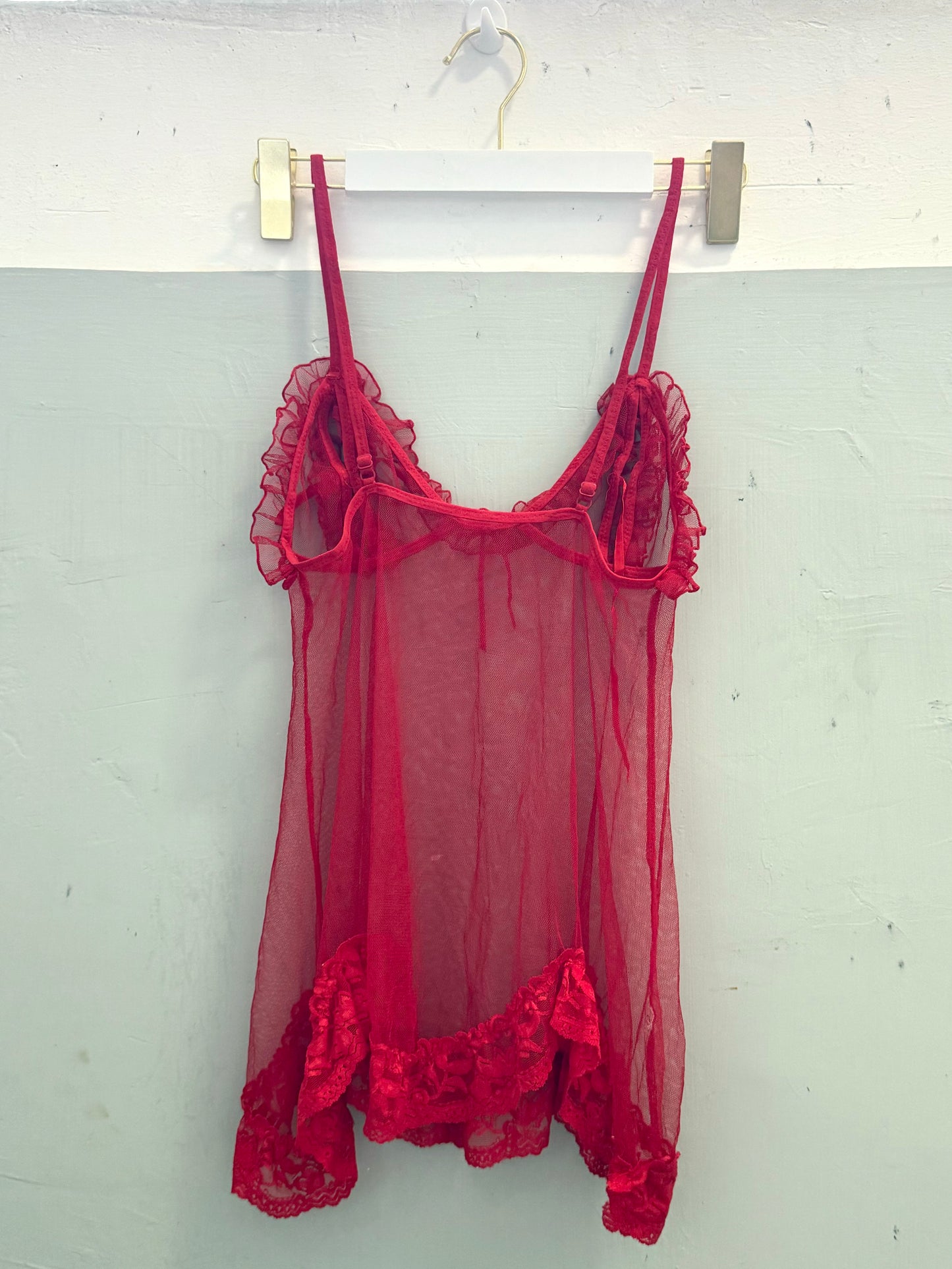 Red Lace Ribbon Layering Cami Top