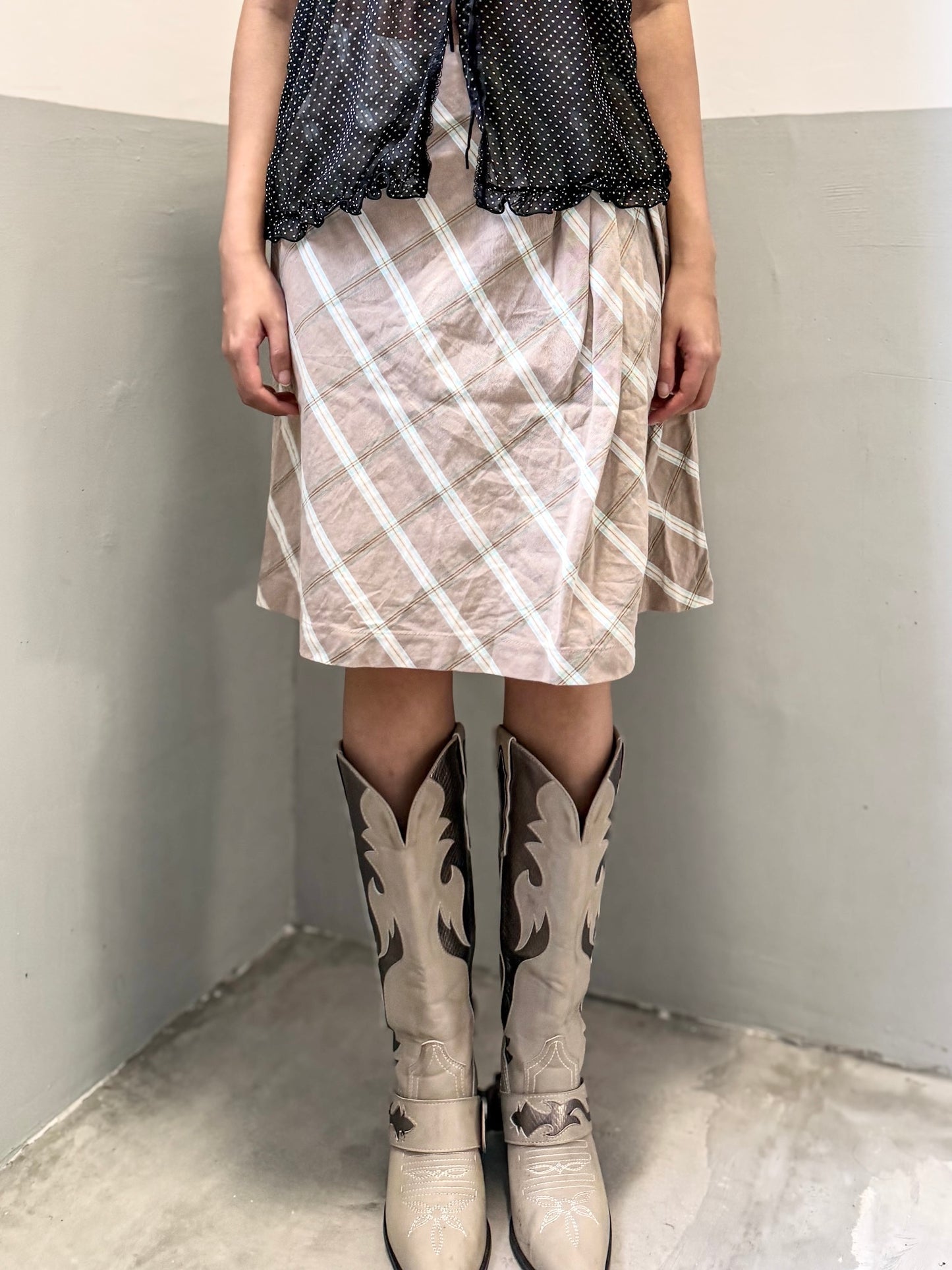 Light Brown Plaid Midi Skirt