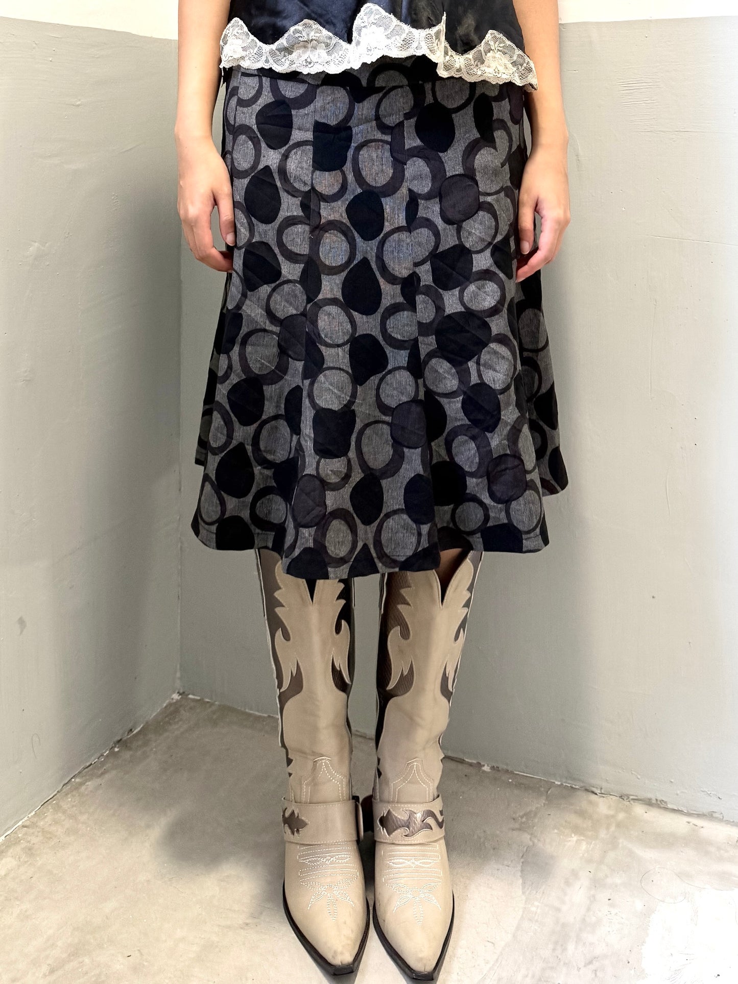 Black Patterned Midi Skirt